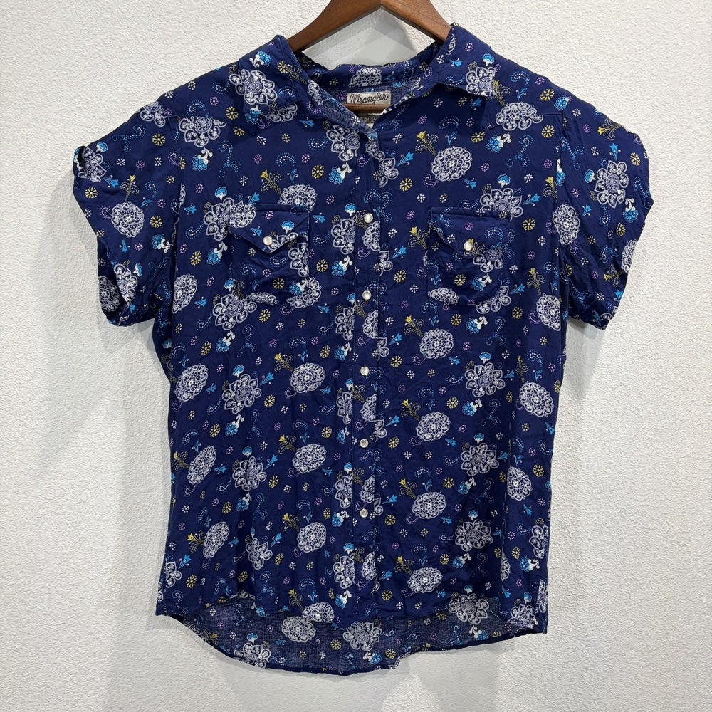 Wrangler Western Pearl Snap Short Sleeve Paisley Floral Shirt Womens XL Wrancher